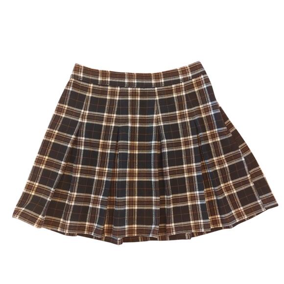 Hollister Dresses & Skirts - Hollister Y2K Pleated Plaid Skirt Sz M Black Brown Mini Clueless Preppy School
